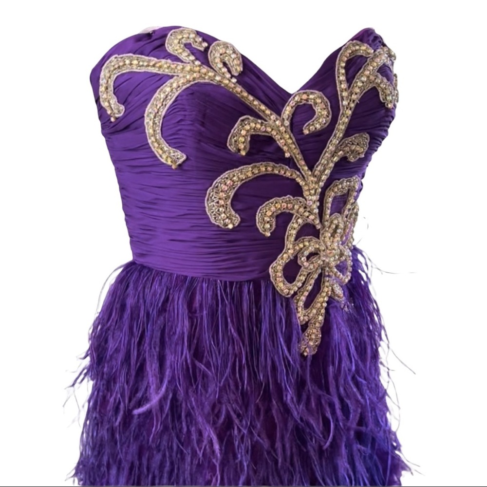 Mac Duggal Sequin Feather Evening Gown NWT